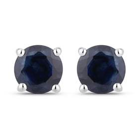 1.30 Carat Genuine Blue Sapphire   White Gold Earrings