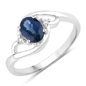 0.98 Carat Genuine Blue Sapphire and White Diamond   White Gold Ring, Size 7