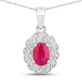 0.95 Carat Genuine Ruby and White Diamond   White Gold Pendant, 18.00 Inches