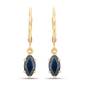 1.20 Carat Genuine Blue Sapphire   Yellow Gold Earrings