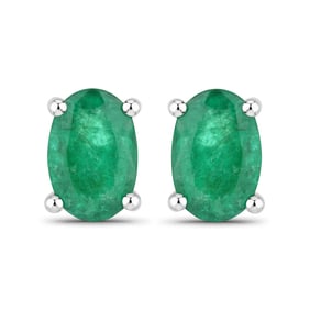 0.88 Carat Genuine Zambian Emerald   White Gold Earrings