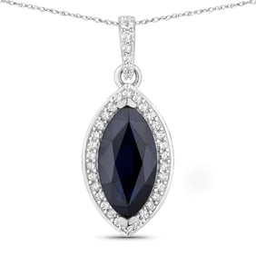 2.27 Carat Genuine Blue Sapphire and White Diamond   White Gold Pendant, 18.00 Inches