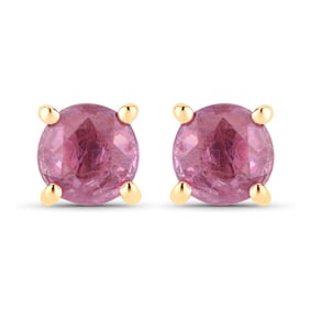 1.30 Carat Genuine Pink Sapphire   Yellow Gold Earrings