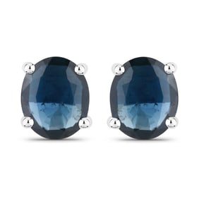 0.68 Carat Genuine Blue Sapphire   White Gold Earrings