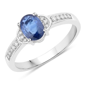 1.05 Carat Genuine Blue Sapphire and White Diamond   White Gold Ring, Size 7