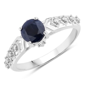 1.13 Carat Genuine Blue Sapphire and White Diamond   White Gold Ring, Size 7