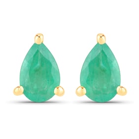 0.70 Carat Genuine Zambian Emerald   Yellow Gold Earrings