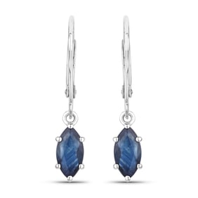 1.20 Carat Genuine Blue Sapphire   White Gold Earrings