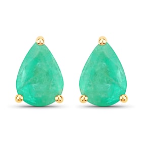 1.30 Carat Genuine Zambian Emerald   Yellow Gold Earrings