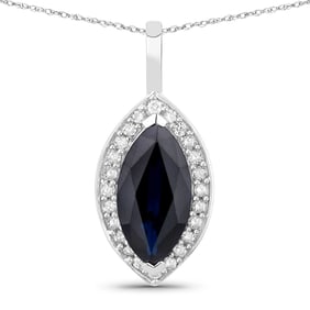 2.29 Carat Genuine Blue Sapphire and White Diamond   White Gold Pendant, 18.00 Inches