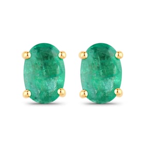 0.88 Carat Genuine Zambian Emerald   Yellow Gold Earrings