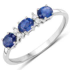 0.70 Carat Genuine Blue Sapphire and White Diamond   Yellow Gold Ring, Size 9
