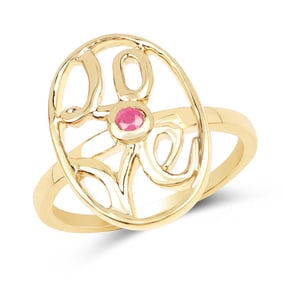 14K Yellow Gold Plated 0.08 Carat Genuine Ruby .925 Sterling Silver Ring