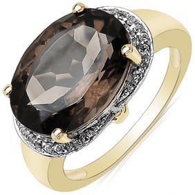 5.22 Carat Genuine Smoky Quartz and White Topaz Brass Ring
