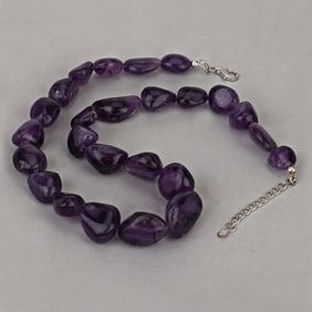 Amethyst Beaded Necklace, Genuine Raw Amethyst Beads Necklace for Women in Sterling Silver, February