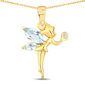 0.80 Carat Genuine Blue Topaz and White Topaz .925 Sterling Silver Pendant