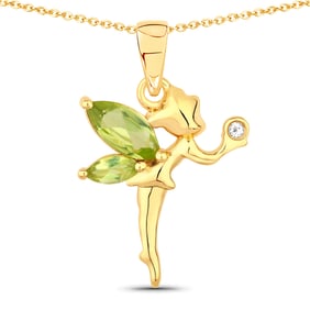0.65 Carat Genuine Peridot and White Topaz .925 Sterling Silver Pendant