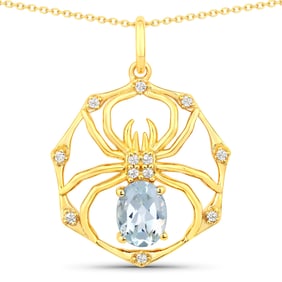 1.78 Carat Genuine Blue Topaz and White Topaz .925 Sterling Silver Pendant