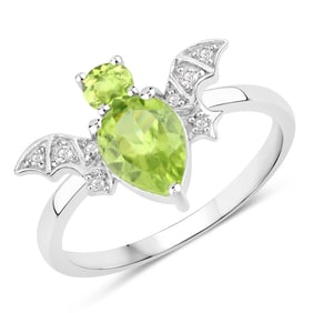 1.07 Carat Genuine Peridot and White Topaz .925 Sterling Silver Ring