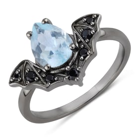 1.32 Carat Genuine Blue Topaz and Black Spinel .925 Sterling Silver Ring