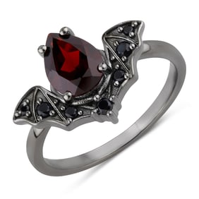 1.47 Carat Genuine Garnet and Black Spinel .925 Sterling Silver Ring