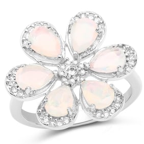 1.71 Carat Genuine Ethiopian Opal and White Topaz , .925   Sterling Silver Ring Ring