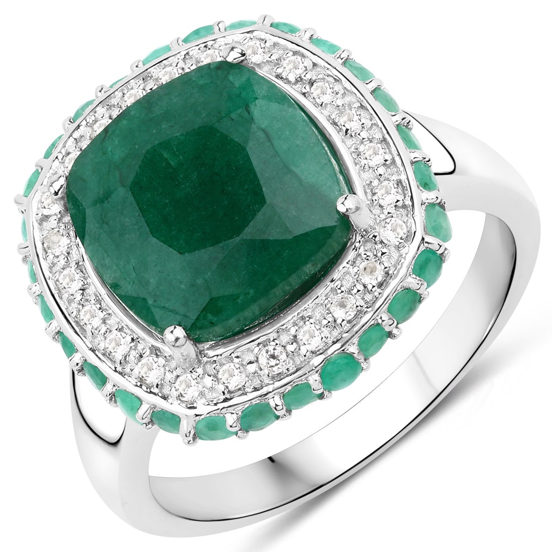 4.90 Carat    Emerald, Emerald and White Topaz , .925   Sterling Silver Ring (1 of 1)