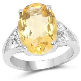 4.55 Carat Genuine Citrine and White Diamond , .925   Sterling Silver Ring