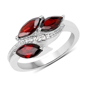 1.98 Carat Genuine  Garnet and White Topaz , .925   Sterling Silver Ring