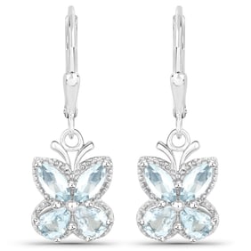 1.76 Carat Genuine Aquamarine , .925   Sterling Silver Earrings