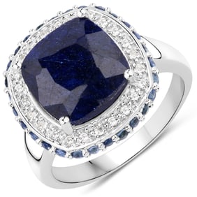 6.46 Carat    Sapphire, Blue Sapphire and White Topaz , .925   Sterling Silver Ring