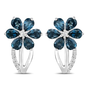 2.14 Carat Genuine London Blue Topaz and White Topaz , .925   Sterling Silver Earrings