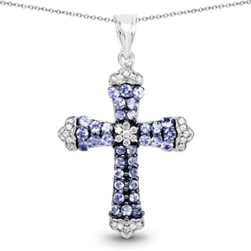 1.84 Carat Genuine Tanzanite and White Zircon , .925   Sterling Silver Pendant