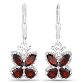 2.60 Carat Genuine Garnet , .925   Sterling Silver Earrings