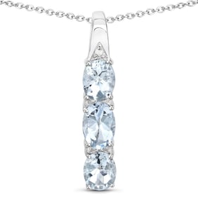 0.95 Carat Genuine Aquamarine and White Diamond , .925   Sterling Silver Pendant