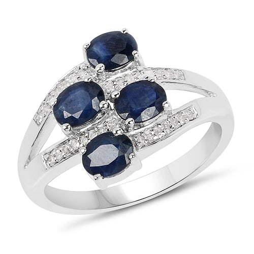 1.61 Carat Genuine Blue Sapphire and White Diamond , .925   Sterling Silver Ring (1 of 3)