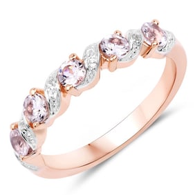 0.49 Carat Genuine Morganite and White Topaz , .925   Sterling Silver Ring