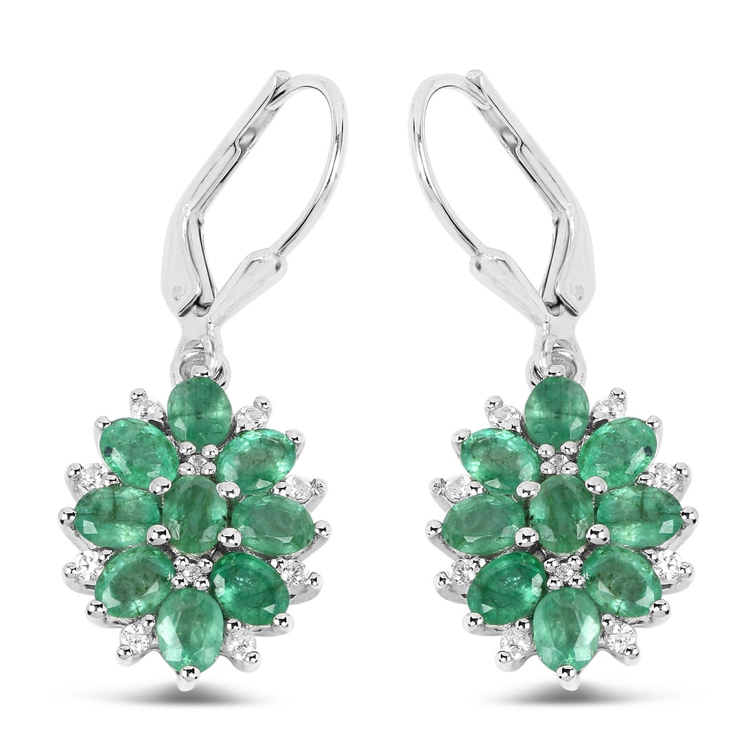 3.04 Carat Genuine Zambian Emerald and White Zircon , .925   Sterling Silver Earrings (1 of 1)