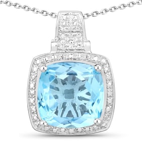 6.95 Carat Genuine Blue Topaz , .925   Sterling Silver Pendant