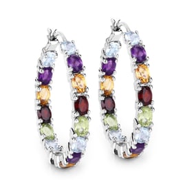 5.44 Carat Genuine Multi Stones , .925   Sterling Silver Earrings