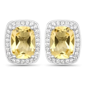 2.81 Carat Genuine Citrine and White Topaz , .925   Sterling Silver Earrings