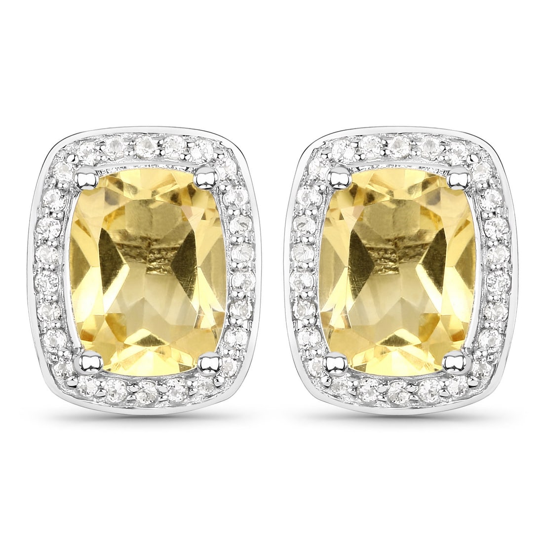 2.81 Carat Genuine Citrine and White Topaz , .925 Sterling Silver Earrings: Citrine: Cushion/8x6mm 2/2.60 Carat Total Weight, Topaz White: Round/0.90mm 52/0.21 Carat Total Weight, .925 Sterling Silver,