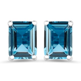 3.90 Carat Genuine London Blue Topaz , .925   Sterling Silver Earrings
