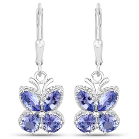 2.08 Carat Genuine Tanzanite , .925   Sterling Silver Earrings