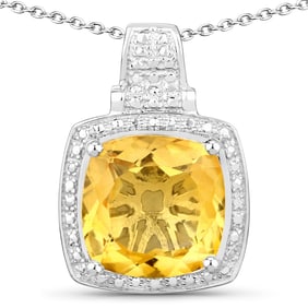 5.70 Carat Genuine Citrine , .925   Sterling Silver Pendant