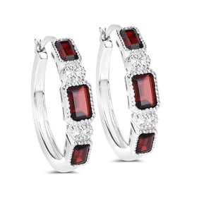 2.78 Carat Genuine Garnet and White Topaz , .925   Sterling Silver Earrings