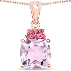 18K Rose Gold Plated 5.55 Carat Genuine Pink Amethyst and Rhodolite , .925   Sterling Silver Pendant