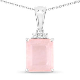 5.63 Carat Genuine Rose Quartz and White Topaz , .925   Sterling Silver Pendant
