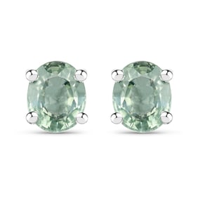 0.68 Carat Genuine Green Sapphire , .925   Sterling Silver Earrings