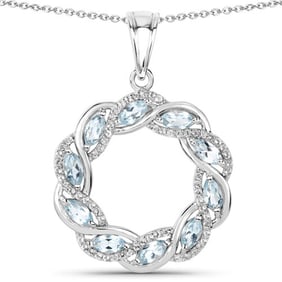1.93 Carat Genuine Blue Topaz and White Topaz , .925   Sterling Silver Pendant